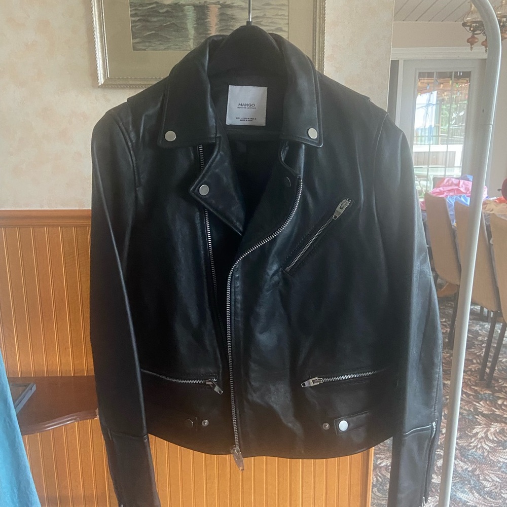 Mango Black Leather Moto Jacket
